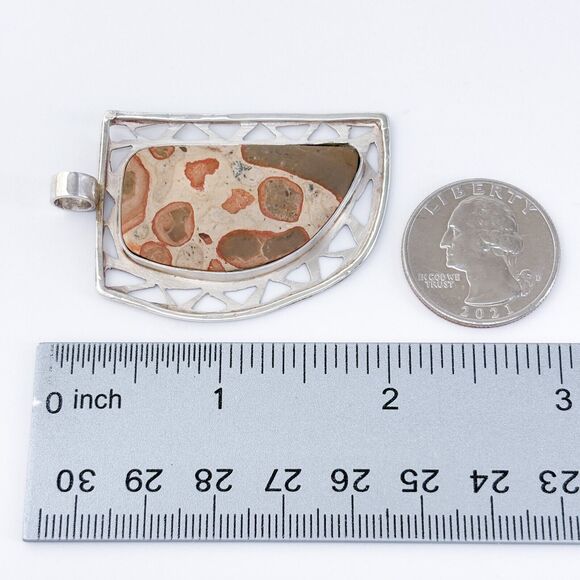 Vintage Sterling Silver 950 Openwork Frame Leopard Jasper Pendant - Picture 8 of 8
